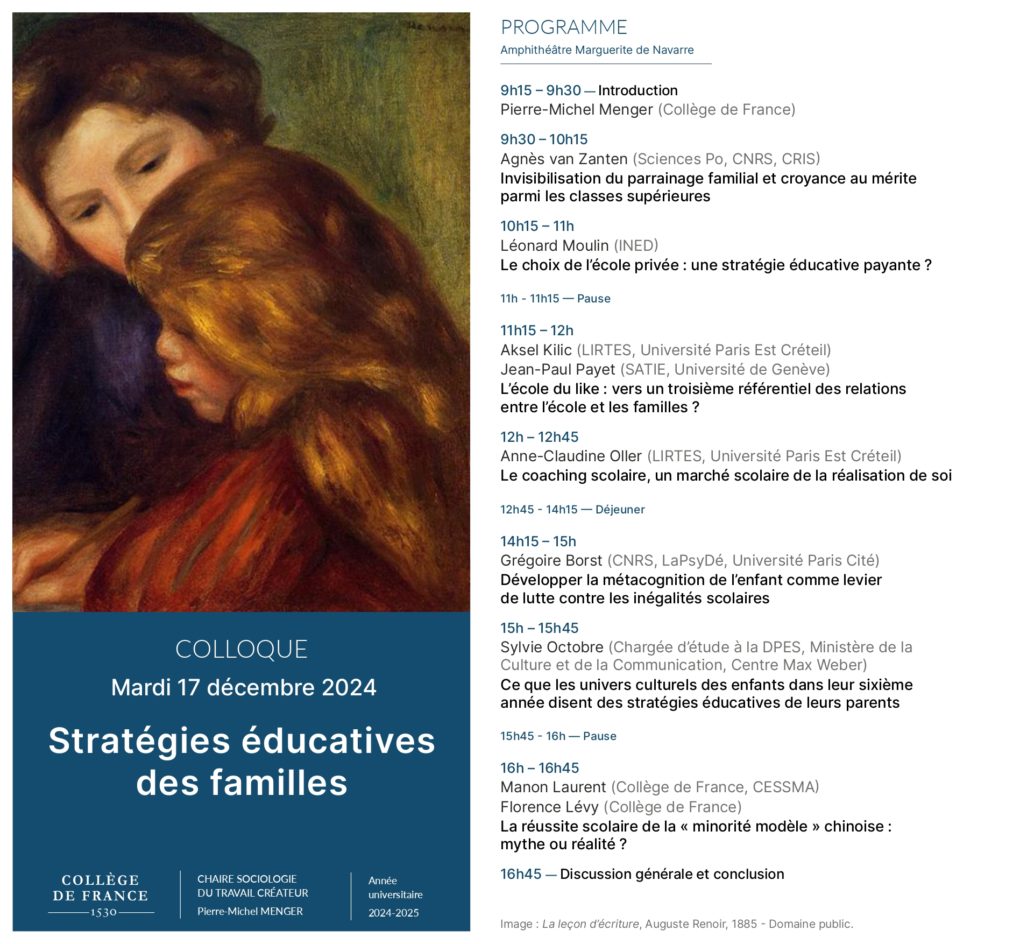 Colloque « Stratégies éducatives des familles » au Collège de France